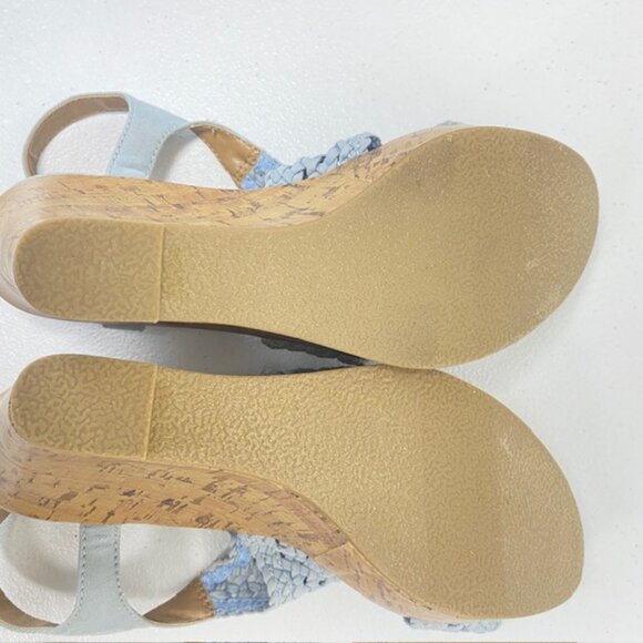 So by Kohl's Wedge Sandals size 9.5M blue, cork heel slingback open toe - Picture 5 of 6